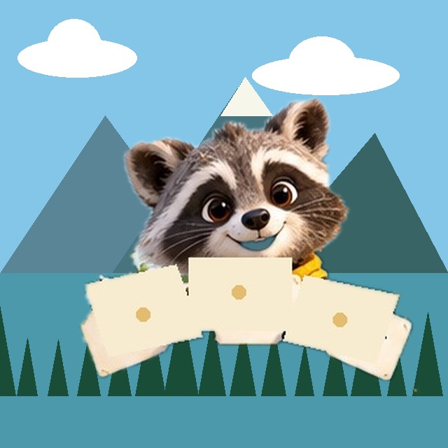 Roscoe the Raccoon presenting blank name cards as one of his favorite boy name ideas