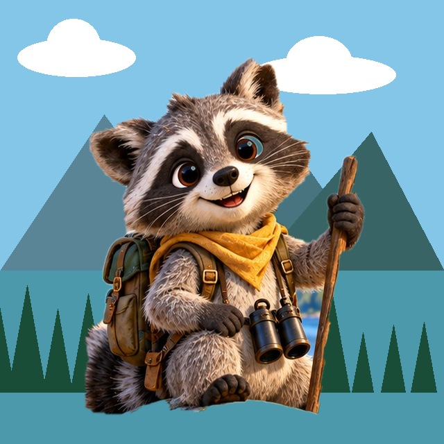 Roscoe the Raccoon in explorer gear sharing one of his favorite uncommon boy names